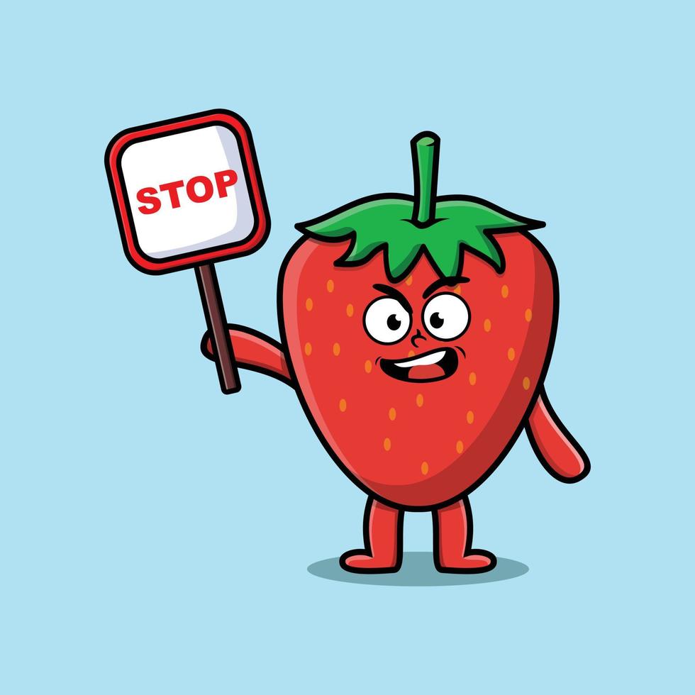 Cute Cartoon strawberry with stop sign board vector
