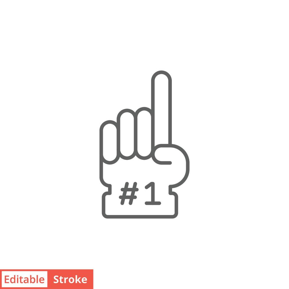 Number 1 foam glove icon. Simple outline style. Fan logo hand with finger up. Thin line vector illustration isolated on white background. Editable stroke EPS 10.