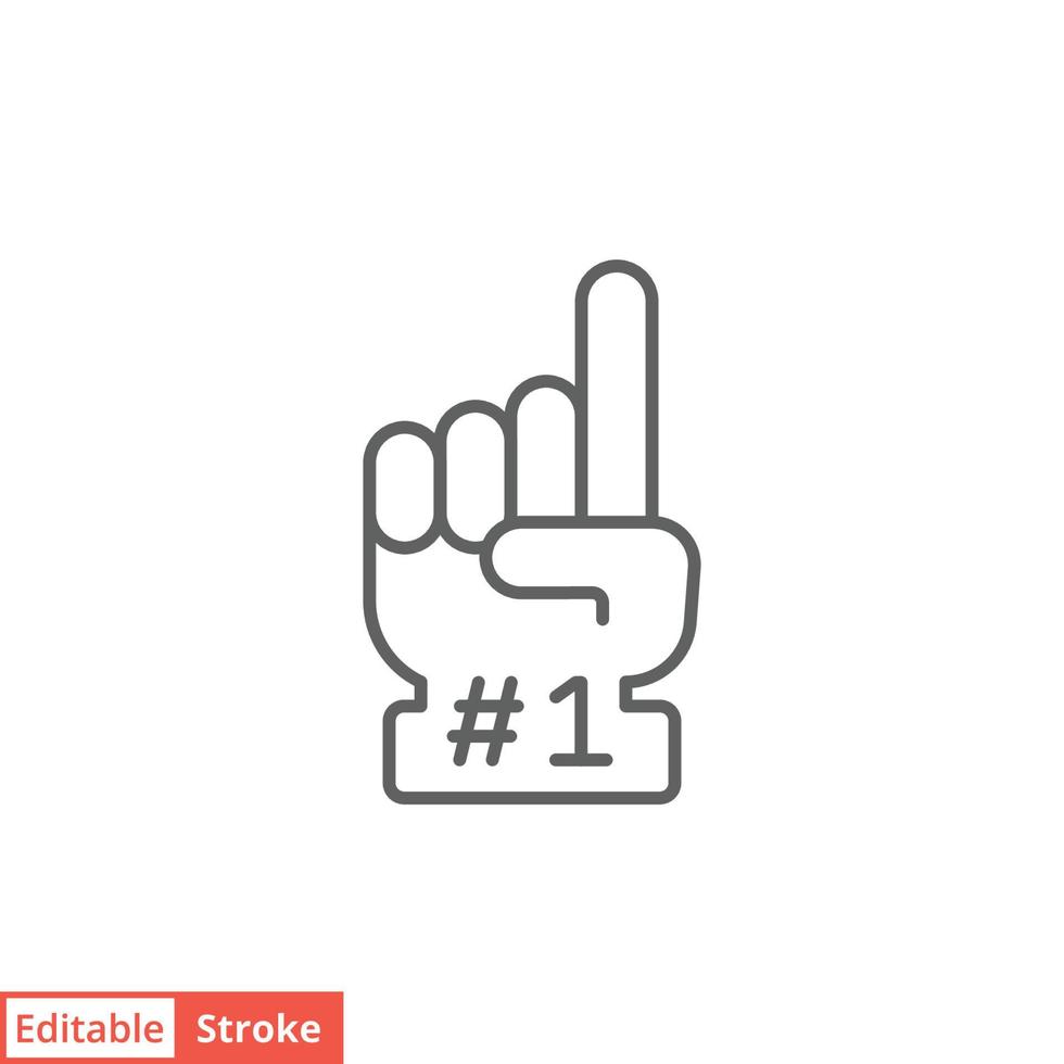Number 1 foam glove icon. Simple outline style. Fan logo hand with finger up. Thin line vector illustration isolated on white background. Editable stroke EPS 10.