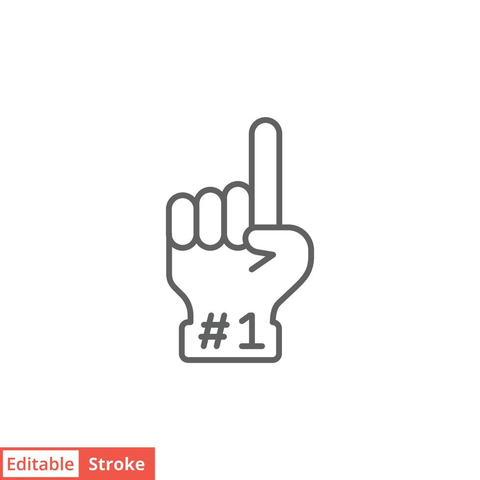 Number 1 foam glove icon. Simple outline style. Fan logo hand with finger up. Thin line vector illustration isolated on white background. Editable stroke EPS 10.