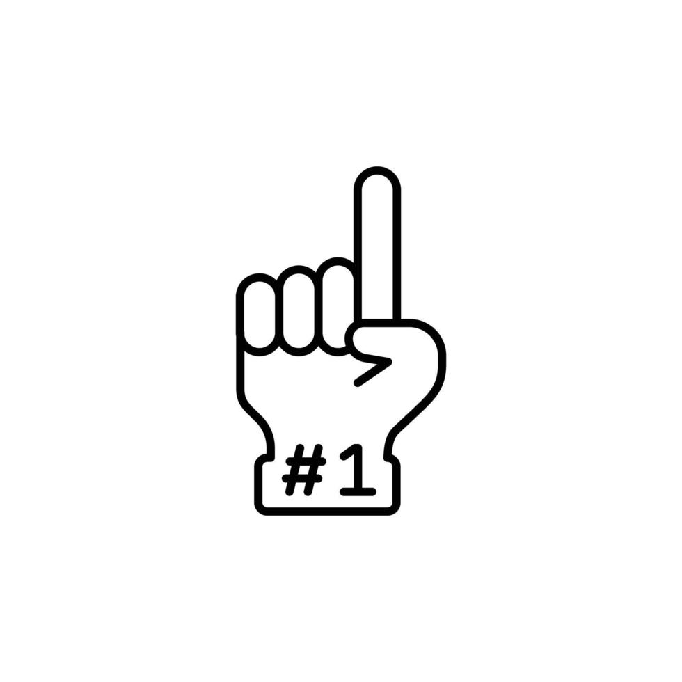 icono de guante de espuma número 1. estilo de esquema simple. logo del ventilador mano con el dedo hacia arriba. ilustración de vector de línea delgada aislada sobre fondo blanco. eps 10.