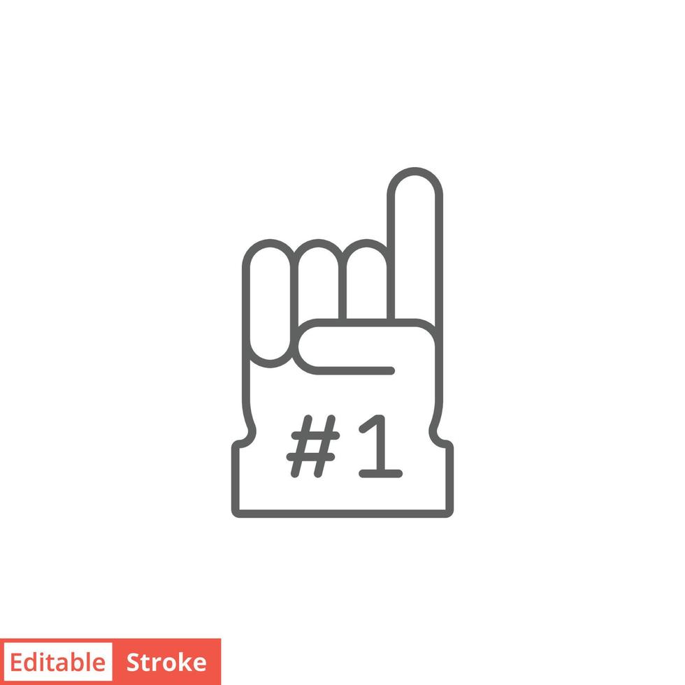 Number 1 foam glove icon. Simple outline style. Fan logo hand with finger up. Thin line vector illustration isolated on white background. Editable stroke EPS 10.