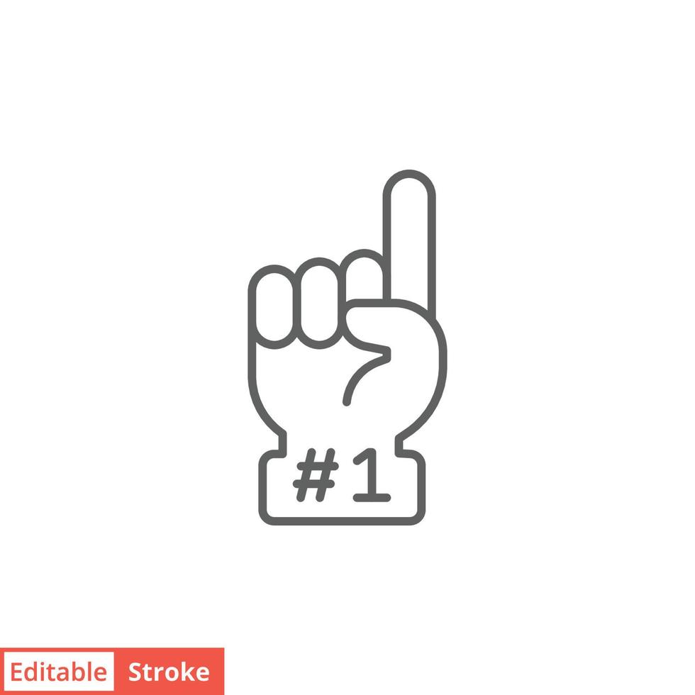 Number 1 foam glove icon. Simple outline style. Fan logo hand with finger up. Thin line vector illustration isolated on white background. Editable stroke EPS 10.