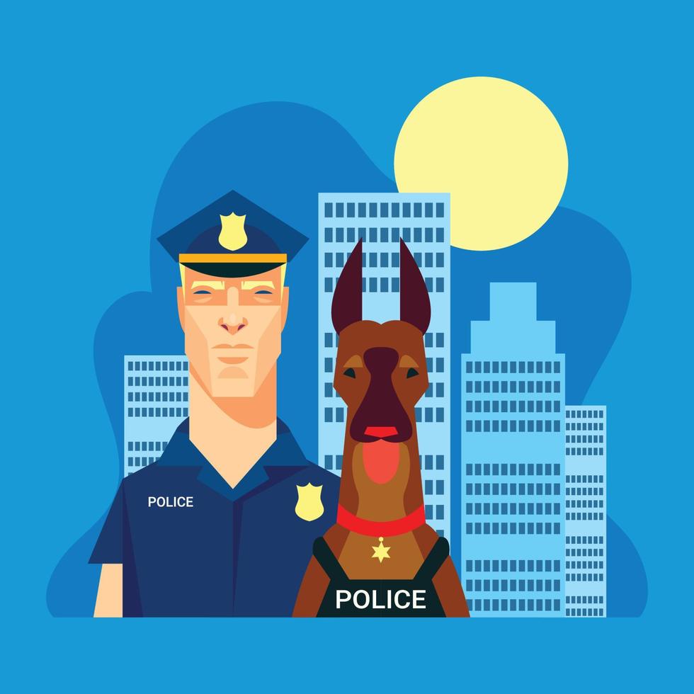 policía y el perro en la ciudad vector