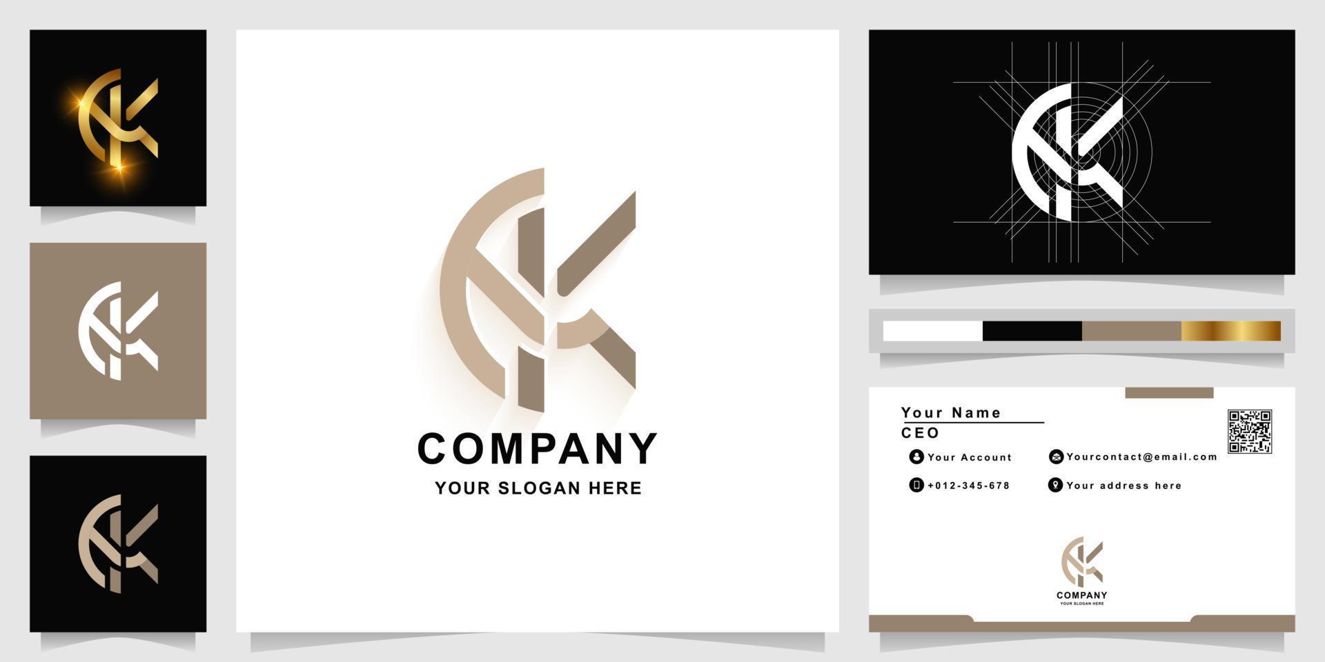Letter EK or K monogram logo template with business card design vector