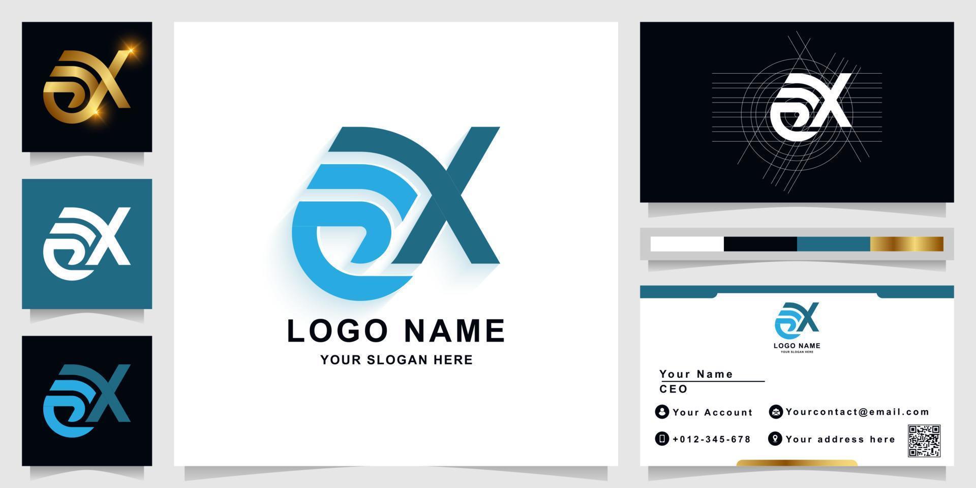 Letter ax or ex monogram logo template with business card design vector