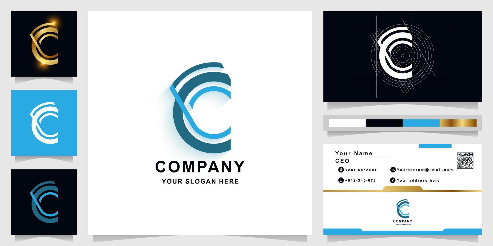 Letter C or CG monogram logo template with business card design vector