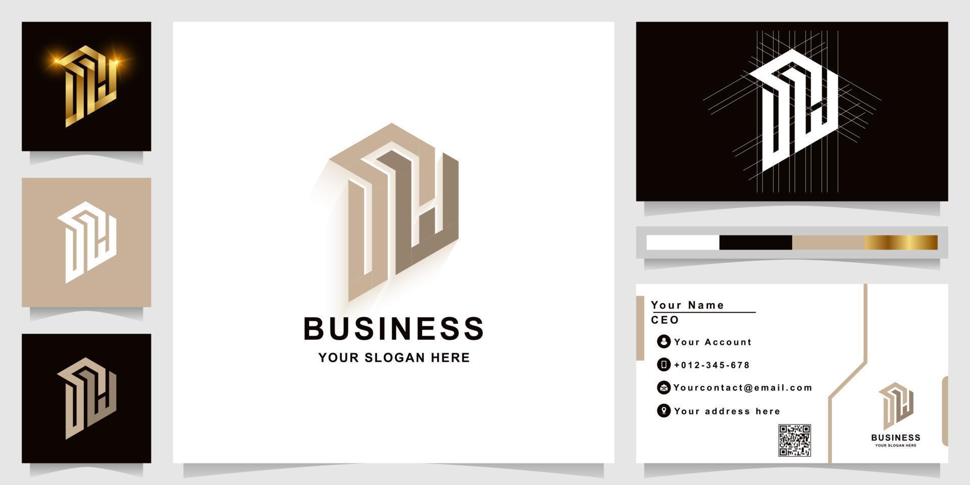 Letter sw or SH monogram logo template with business card design vector