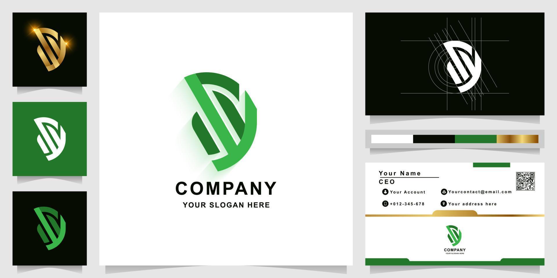 Letter SY or D monogram logo template with business card design vector