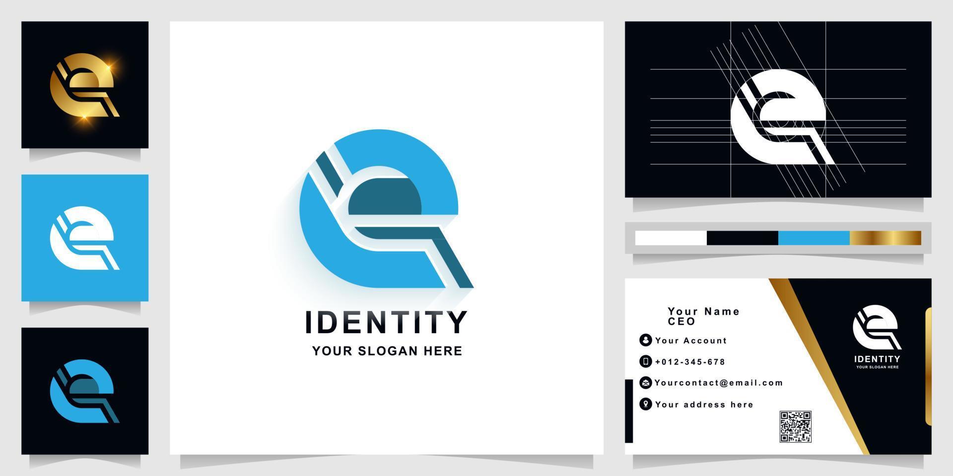 letra e o una plantilla de logotipo de monograma con diseño de tarjeta de visita vector