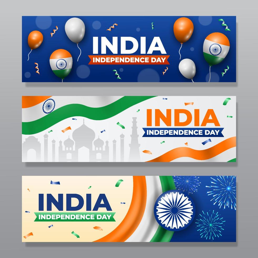 conjunto de banners del día de la independencia de la india vector