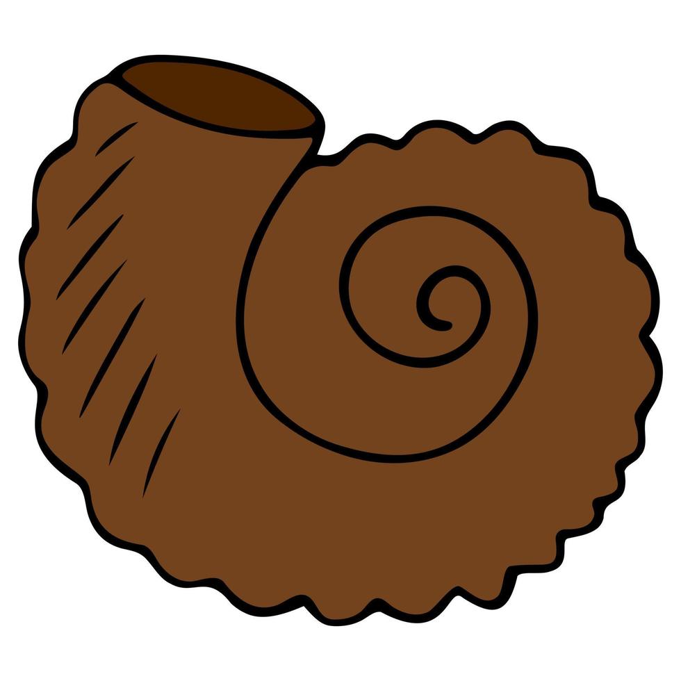 Sea shell. Brown underwater fossil. Color vector illustration. Isolated background. Cartoon style. Former home of the clam. Invertebrate exoskeleton. Idea for web design.