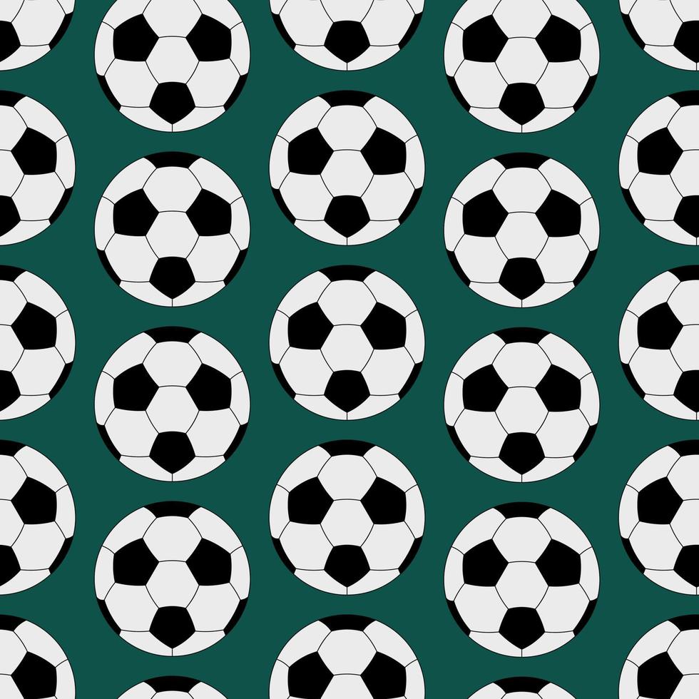 balón de fútbol. patrón de vectores sin fisuras. fondo verde aislado. estilo de dibujos animados ornamento deportivo repetitivo. fondo de bolas. material deportivo para el campeonato de europa