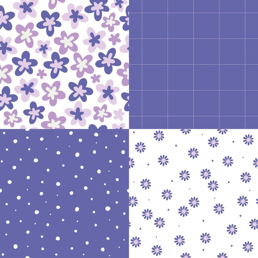 Set of floral seamless pattern vector design for fashion,fabric,wallpaper and all prints on purple background color. Small very peri color pattern with flowers