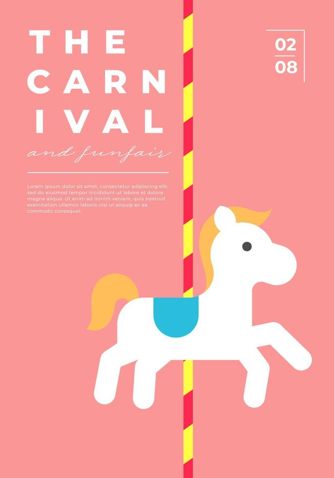 cartel vertical de moda mínimo festivo del parque de atracciones con tiovivo. cartel de diseño creativo minimalista del parque de atracciones de carnaval con carrusel de atracciones para niños. cartel de eps plano del festival de la feria de diversión vector