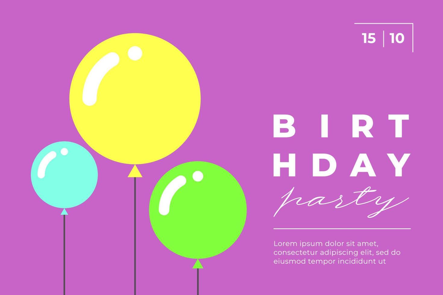 Birthday party greeting minimal trendy horizontal invitation poster. Celebration event minimalistic creative design card with balloons. Happy holiday simple flat vector eps placard