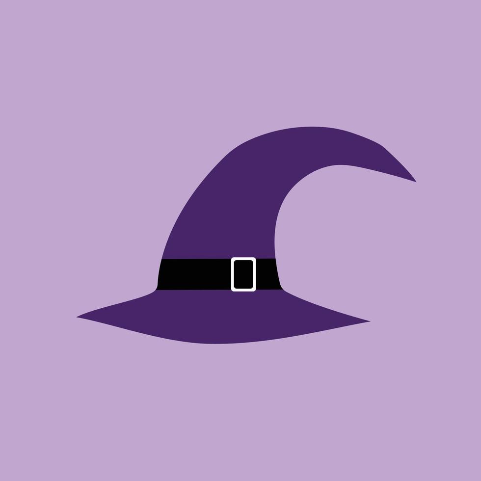 ilustración púrpura del sombrero de bruja de halloween de fantasía sobre fondo pastel. elemento de vestuario espeluznante. vector