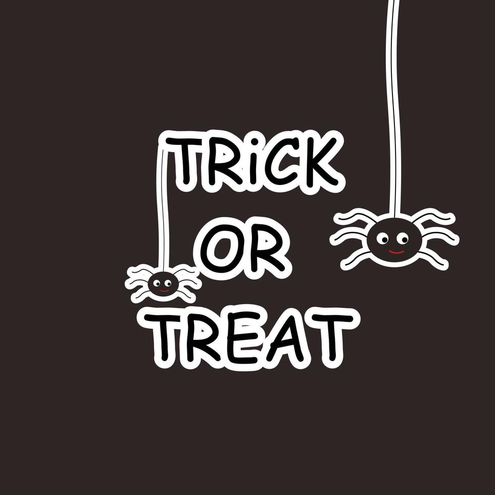 Trick or treat creepy text on dark background poster with spiders. vector