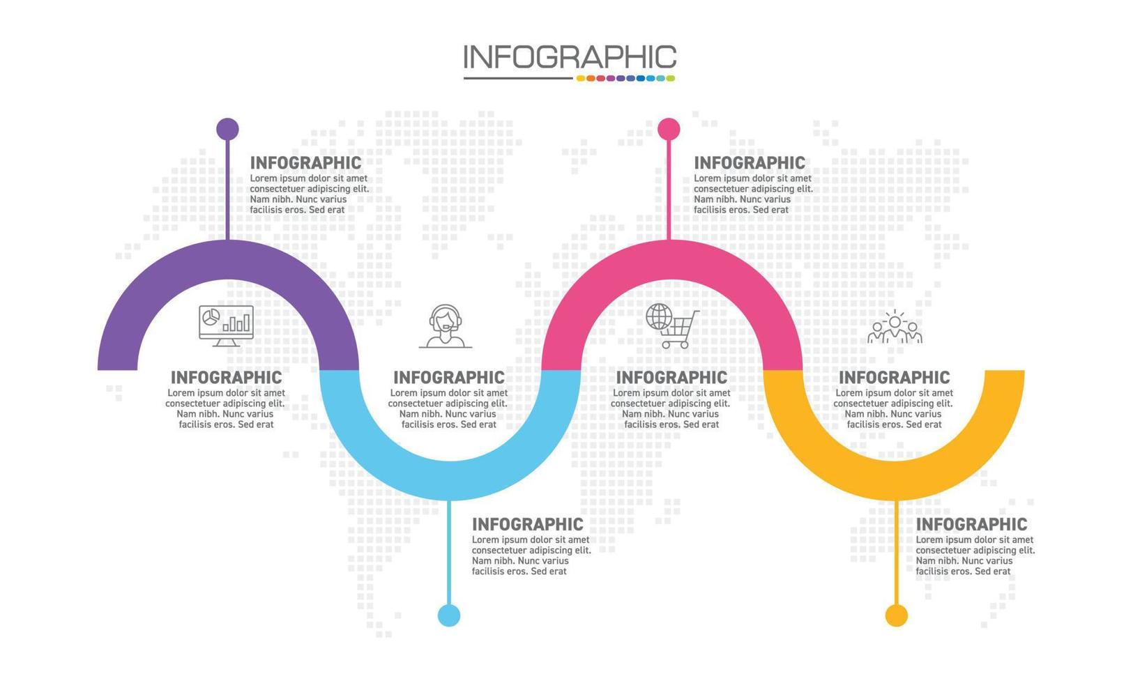 Infographics design 4 steps with marketing icons can be used for workflow layout, diagram, annual report, web design. vector