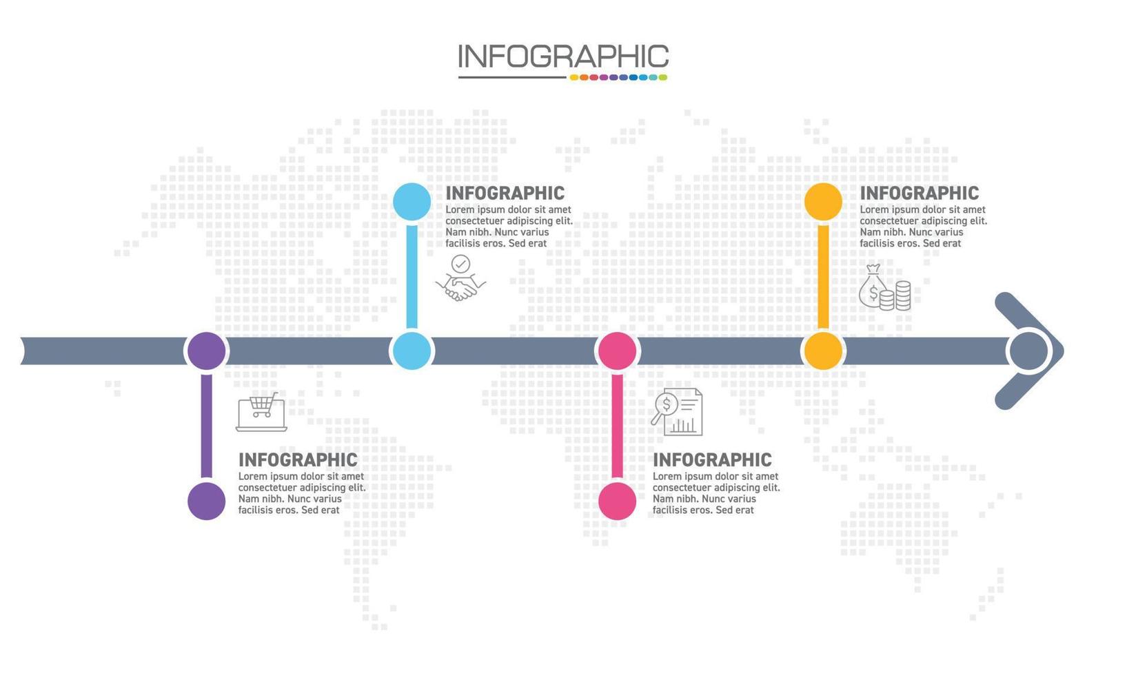 diseño de infografías Se pueden utilizar 4 pasos con iconos de marketing para el diseño de flujo de trabajo, diagrama, informe anual, diseño web. vector