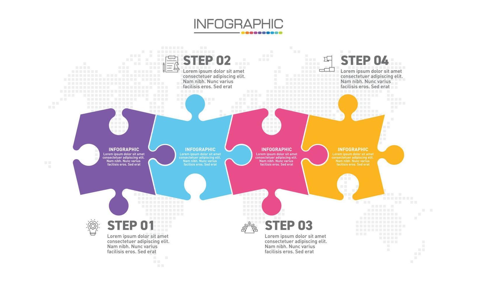 diseño de infografías Se pueden utilizar 4 pasos con iconos de marketing para el diseño de flujo de trabajo, diagrama, informe anual, diseño web. vector