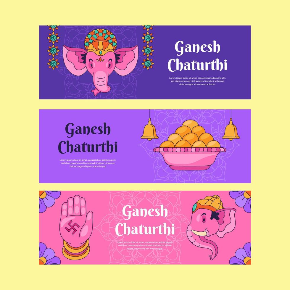 conjunto de banners de ganesh chaturthi vector