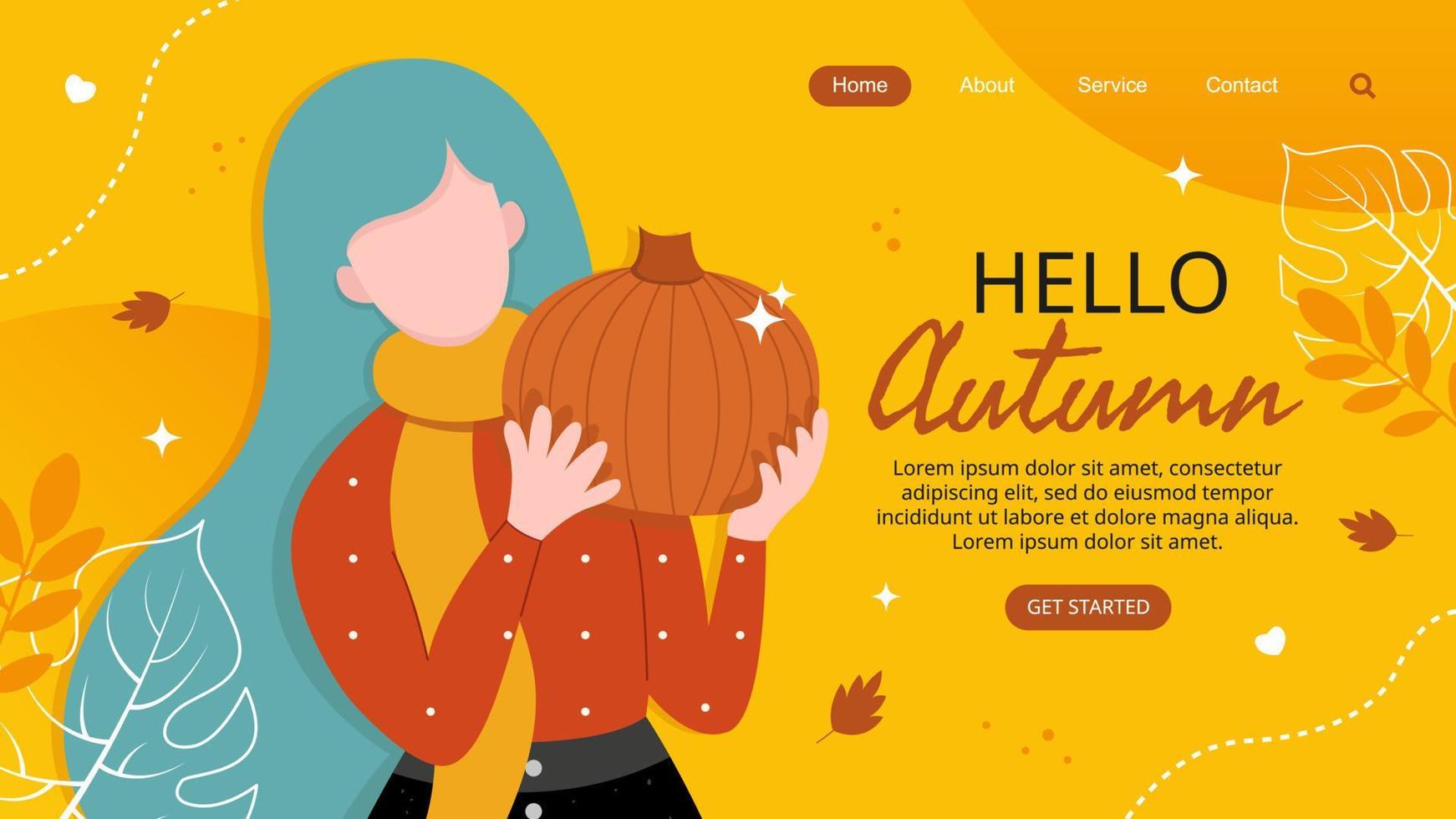 Hello autumn landing page with flat people illustration vector