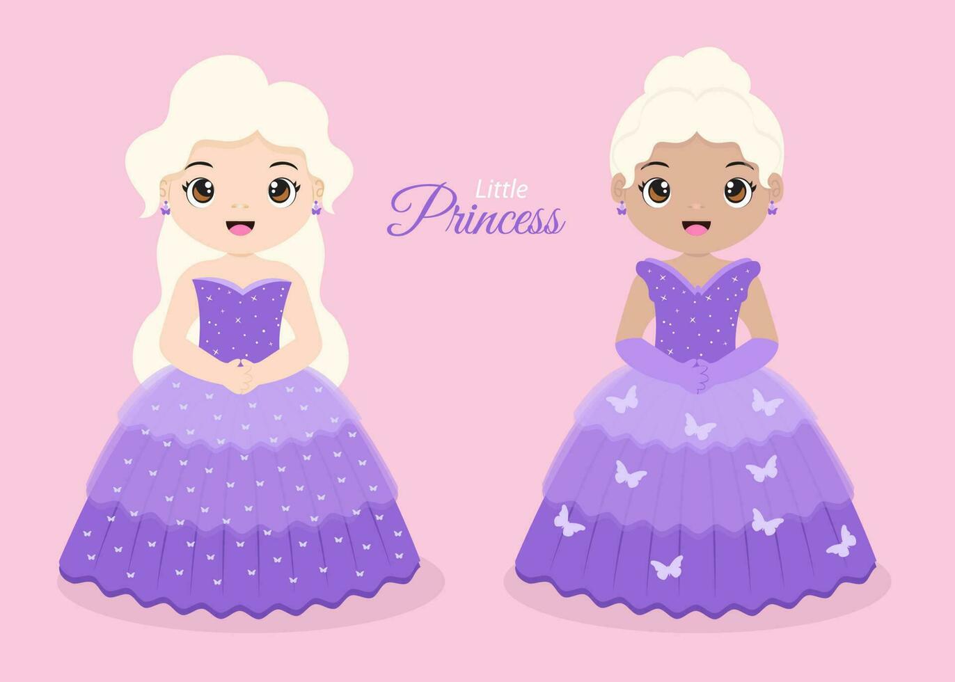 couple of fairytale princess in beautiful dress illustration vector