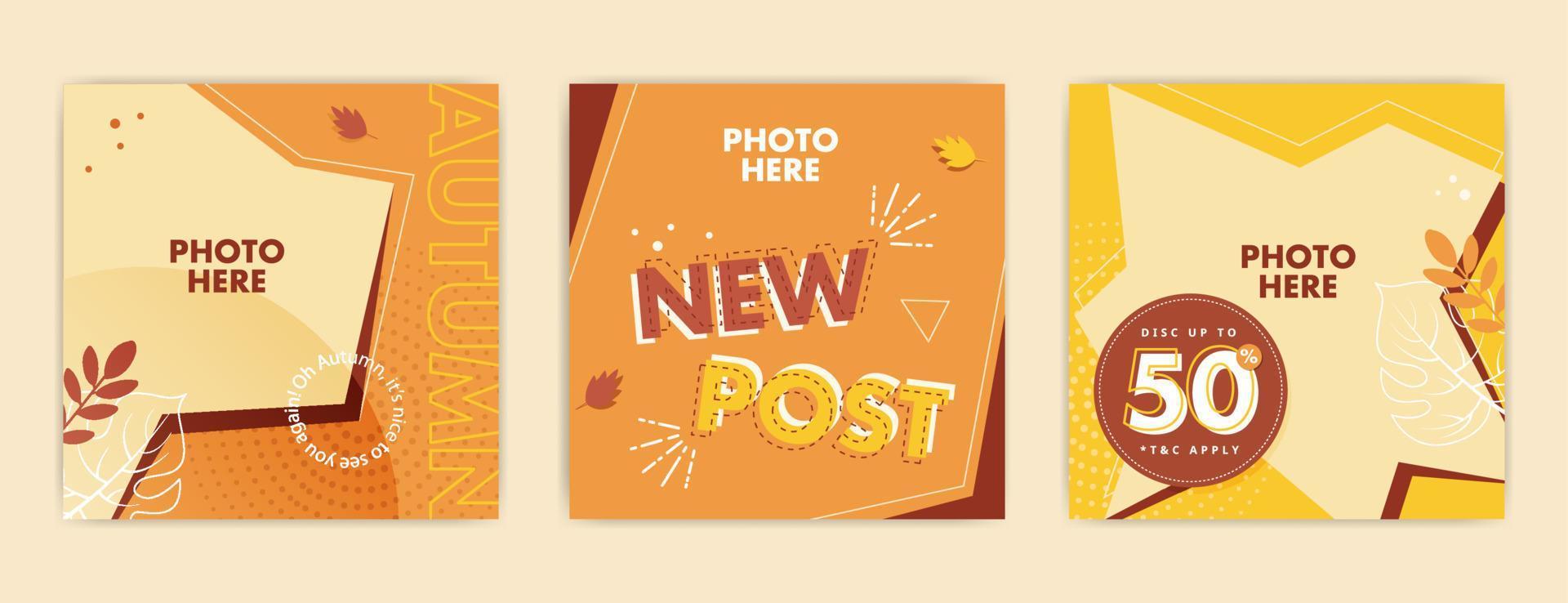 Set of Autumn social media post design vector