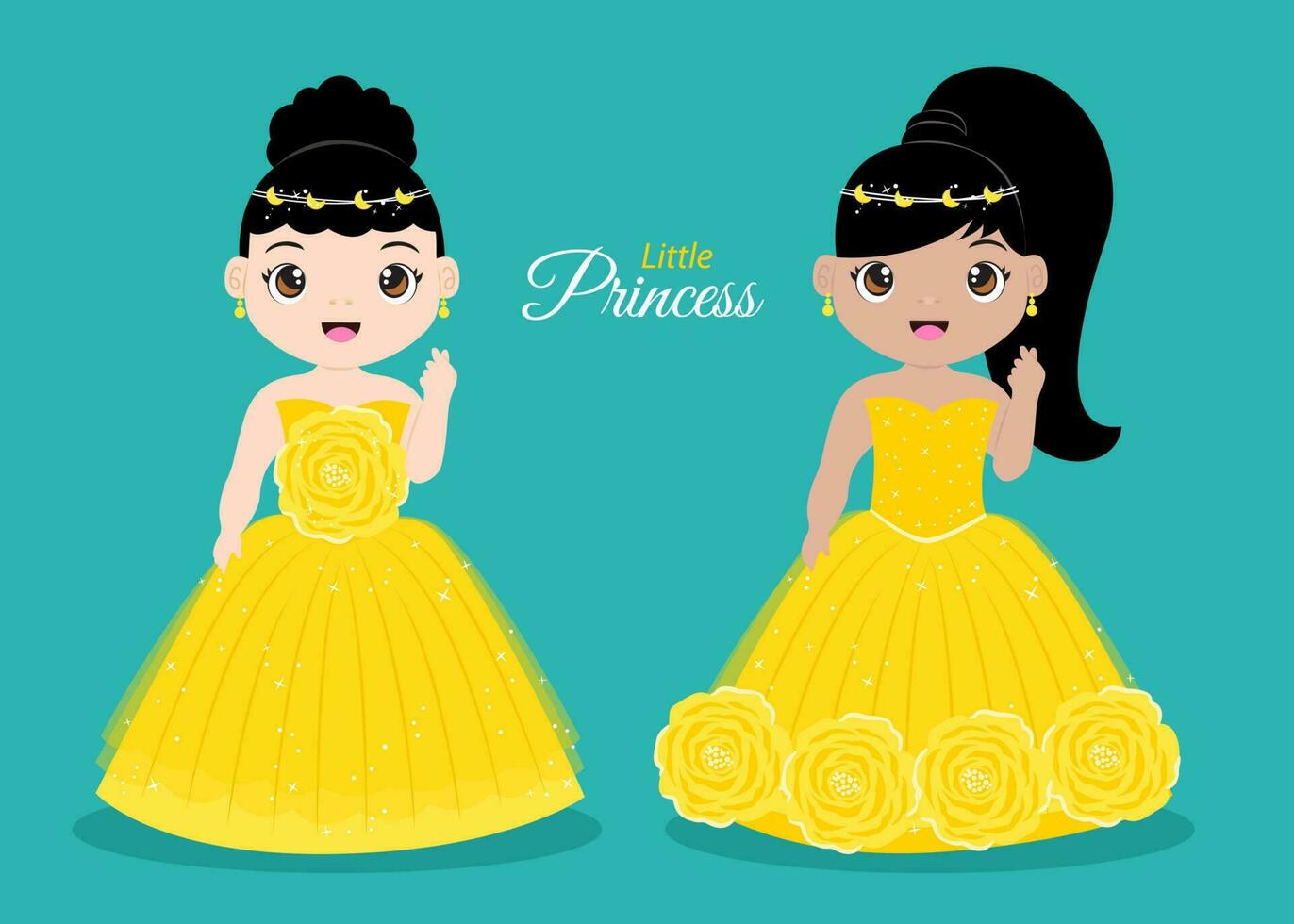 couple of little princess in yellow dress illustration vector