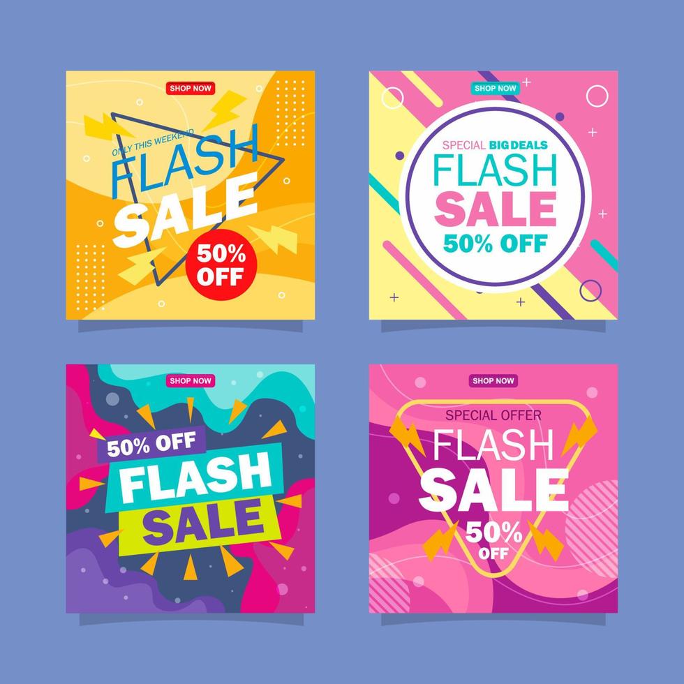 colección de publicaciones de redes sociales de plantilla colorida de venta flash vector