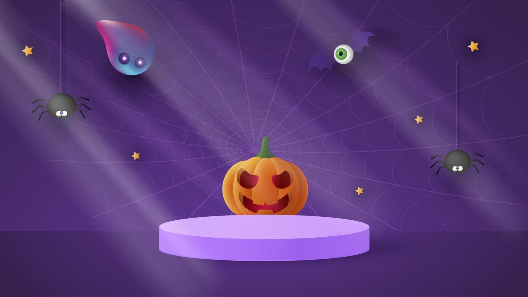 banner de feliz halloween o fondo de invitación de fiesta con fantasmas y divertidas calabazas ilustración vectorial. luna llena en el cielo, luz de la luna vector