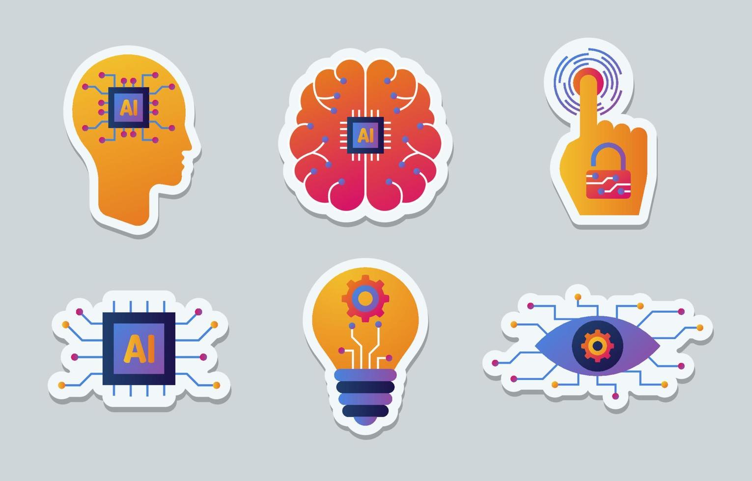 Artificial Intelligence Stickers Set vector