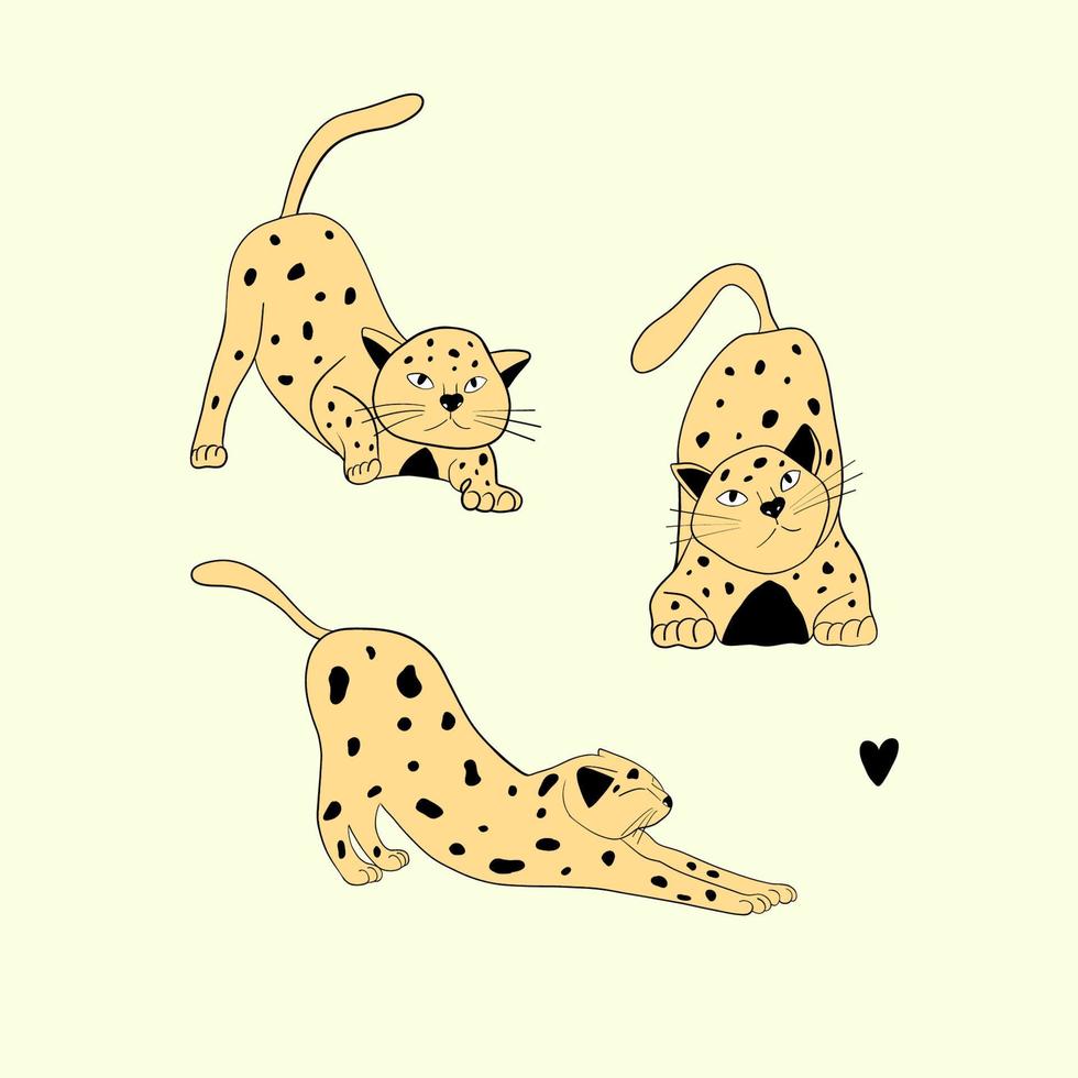 conjunto de vectores dibujados a mano de tres gatos lindos. concepto de amante de los gatos. ilustración para tarjeta de felicitación, afiche, pegatina, ropa de moda