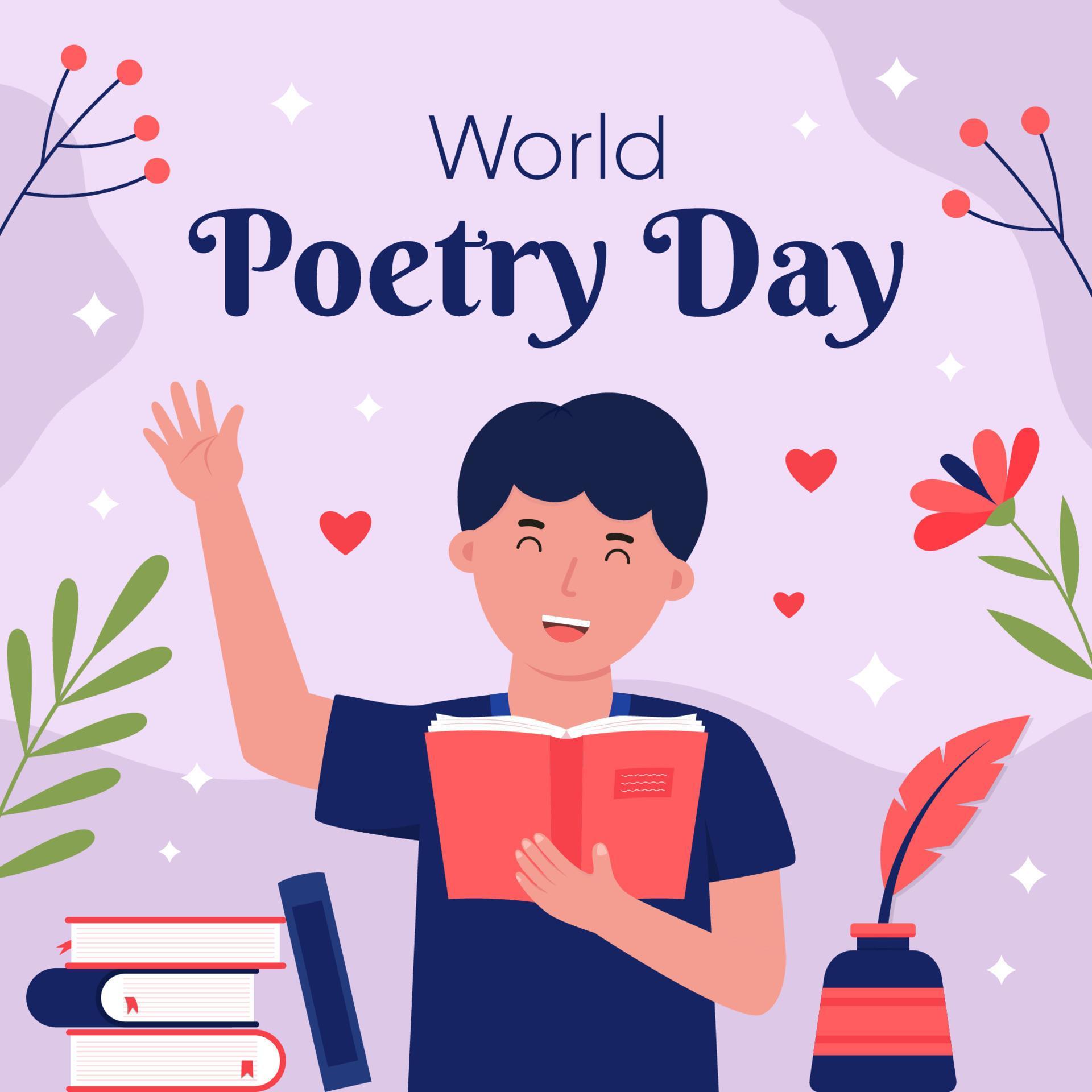 World Poetry Day Celebration For Greeting Card or Social Media Post
