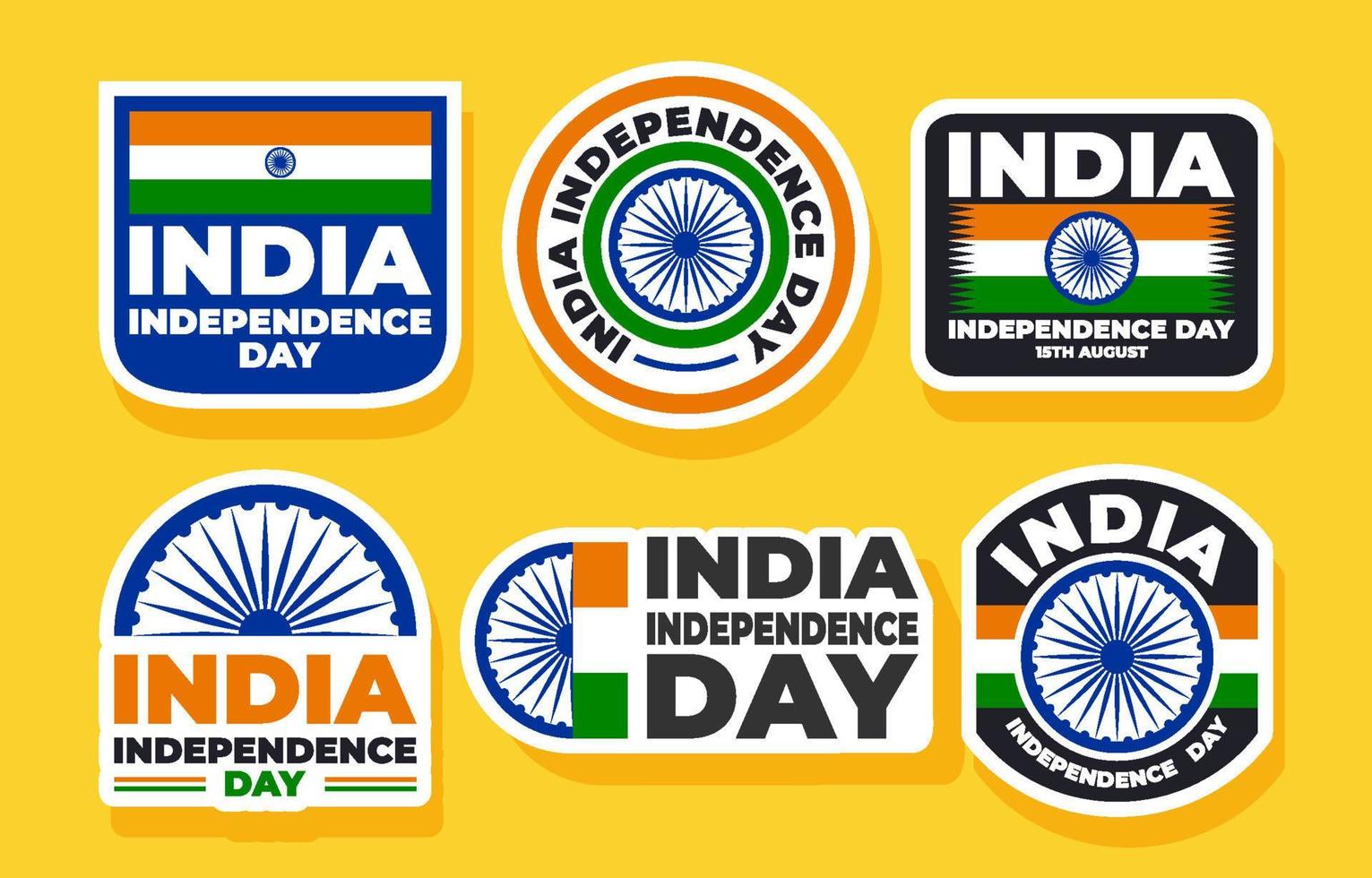 conjunto de insignias coloridas del día de la independencia de india vector