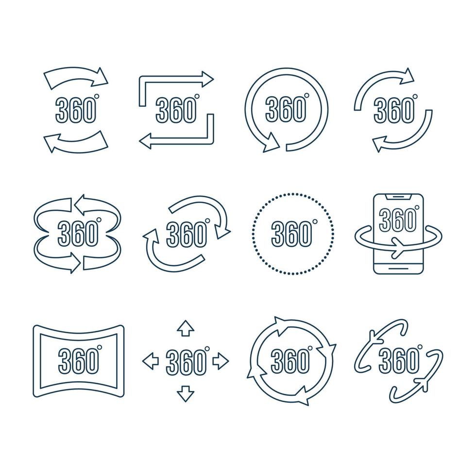 360 Degree Icon Set With Outline Style vector