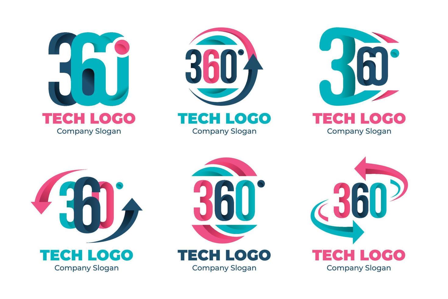 colección de logotipos de 360 grados con estilo degradado vector