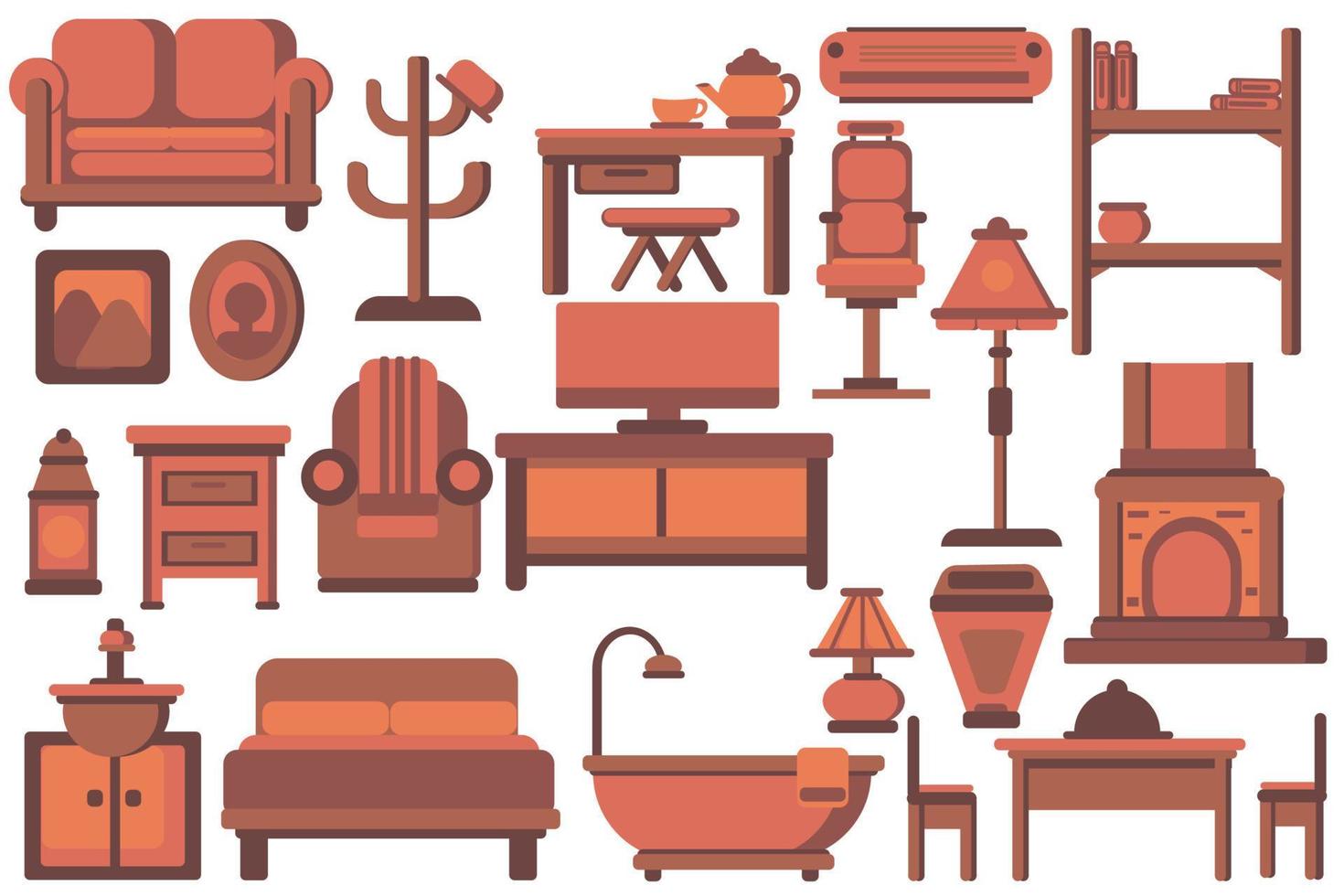 conjunto de elementos de muebles de madera marrón estilo plano vector