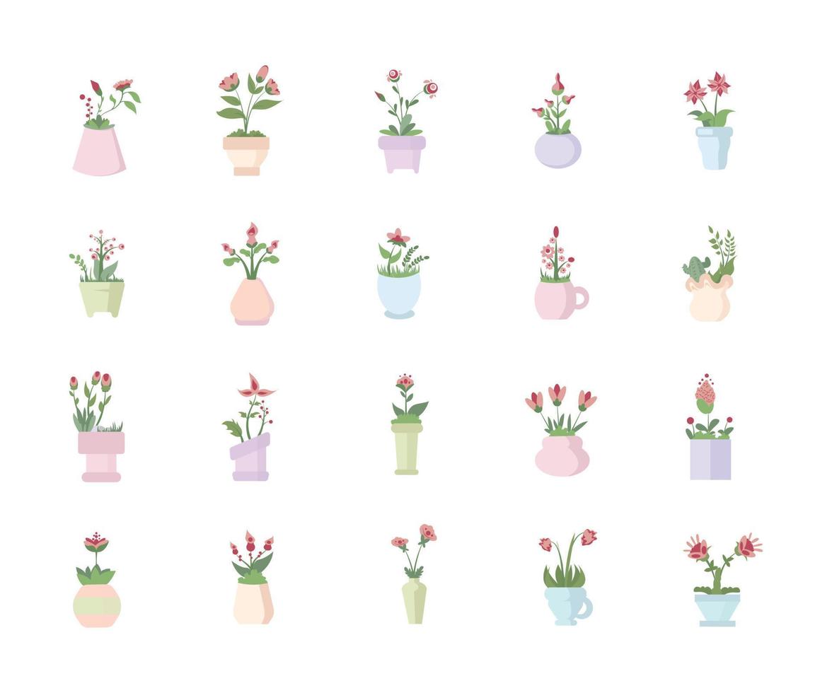 pink flowerpot collection vector illustration flat style