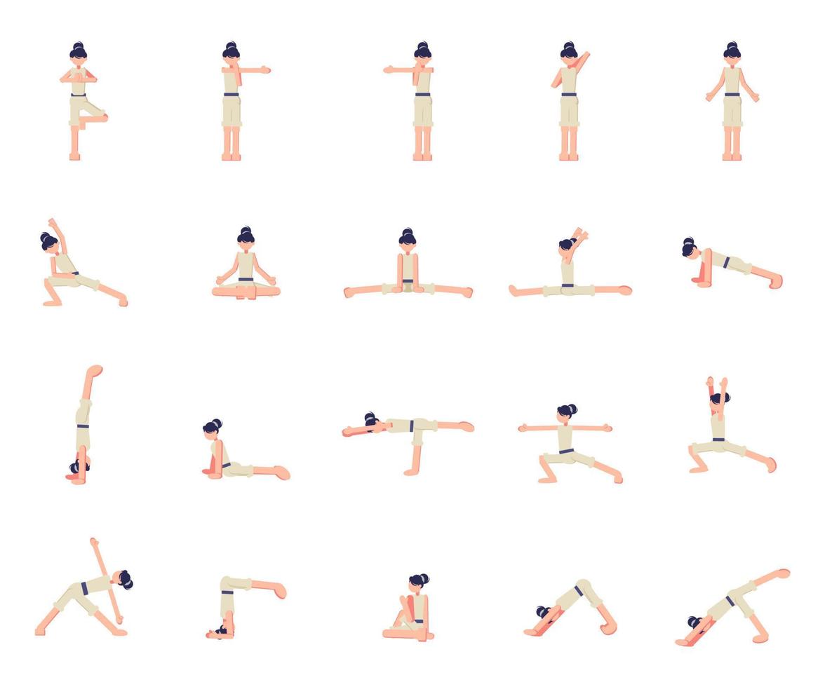 women pose yoga activity illustration vector set flat style