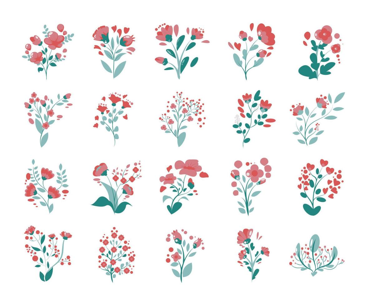 colección de flores rosadas conjunto ilustración estilo plano vector