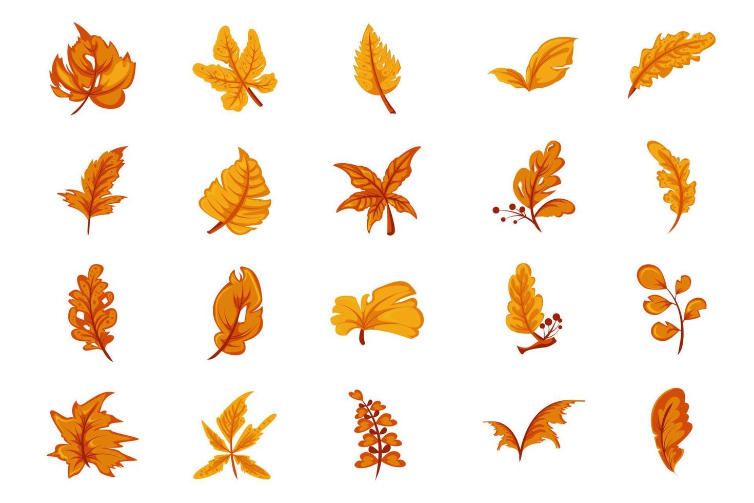 autumn leaf orange yellow vector element set flat style