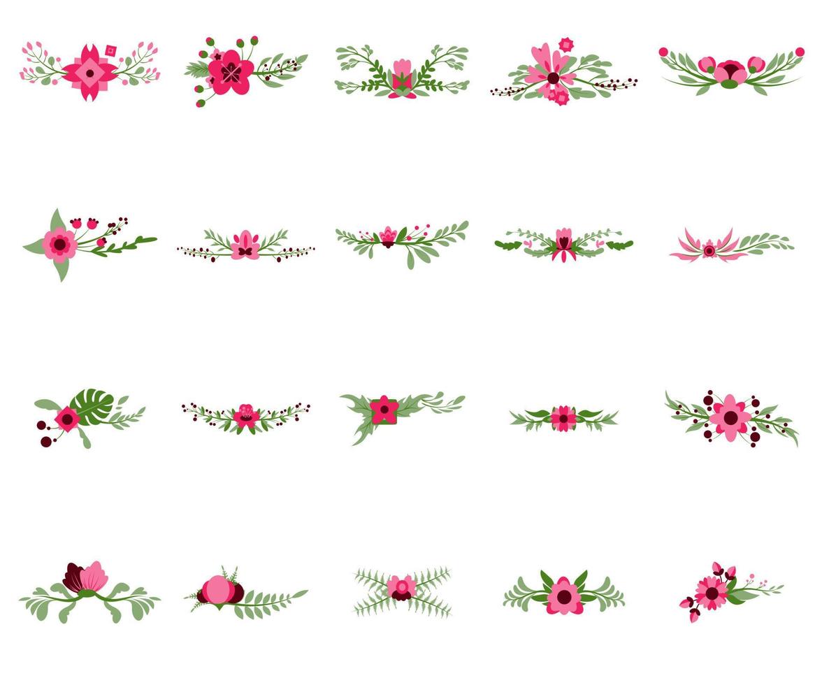 pink flower element set vector illustration flat style