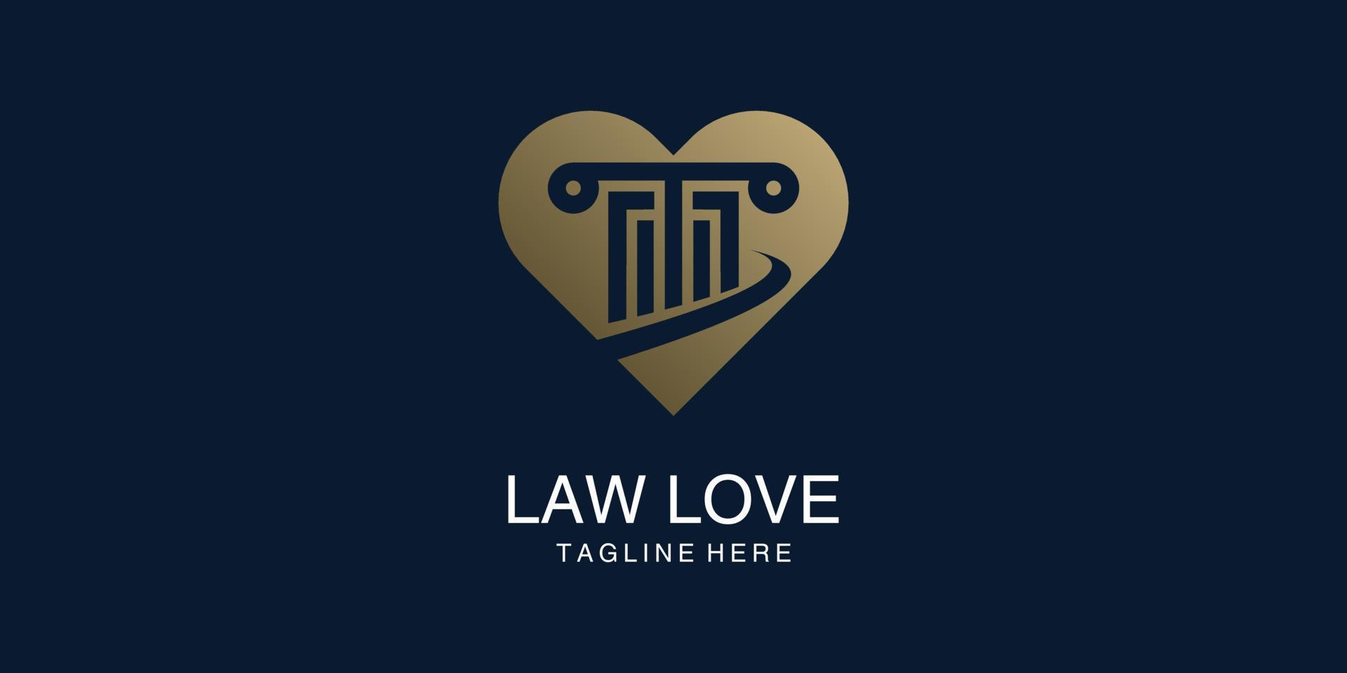 vector de concepto de diseño de logotipo de ley con estilo de amor, abogado, bufete de abogados, justicia