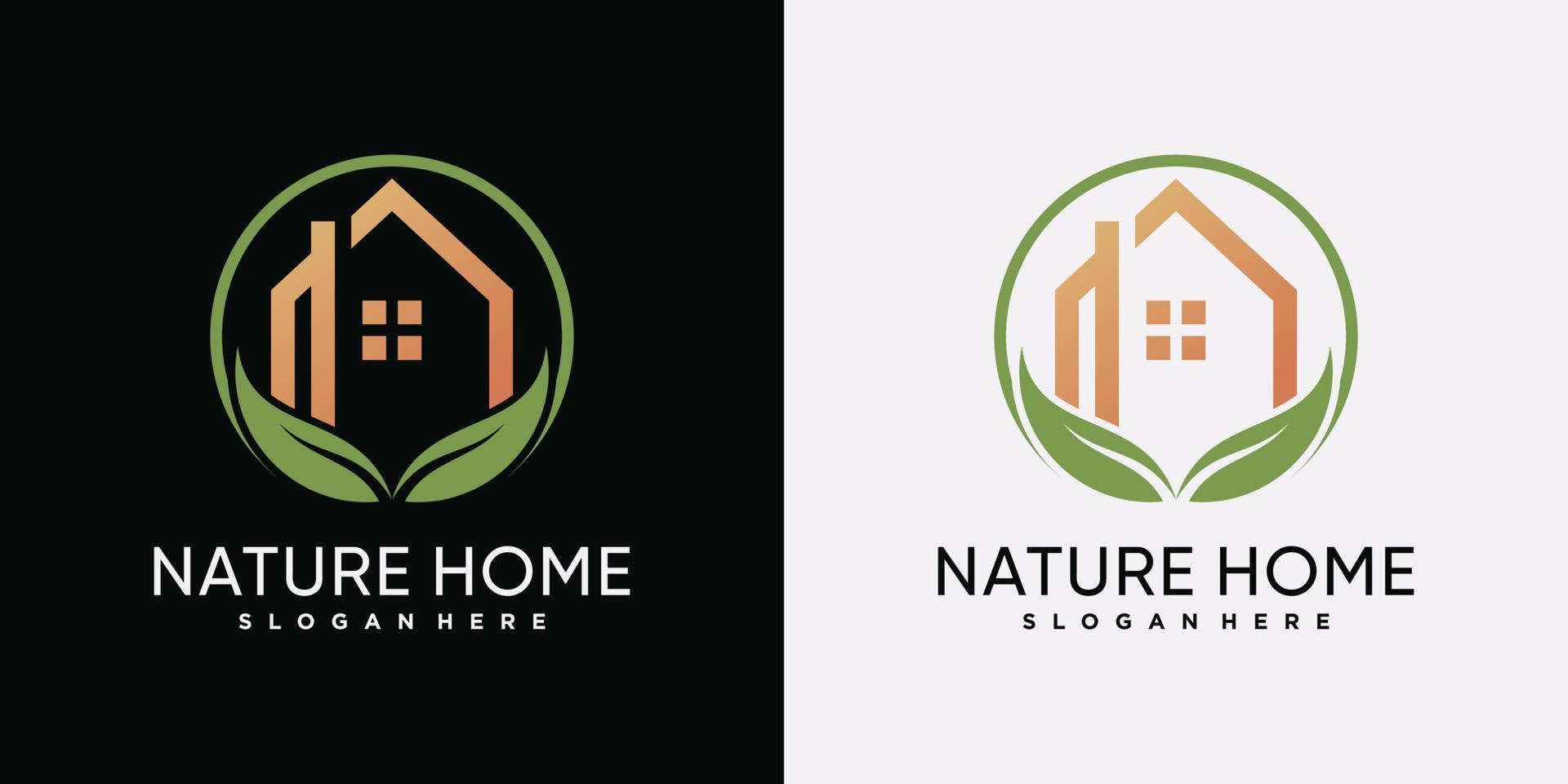 Nature house logo design template with green leaf and creative element vector