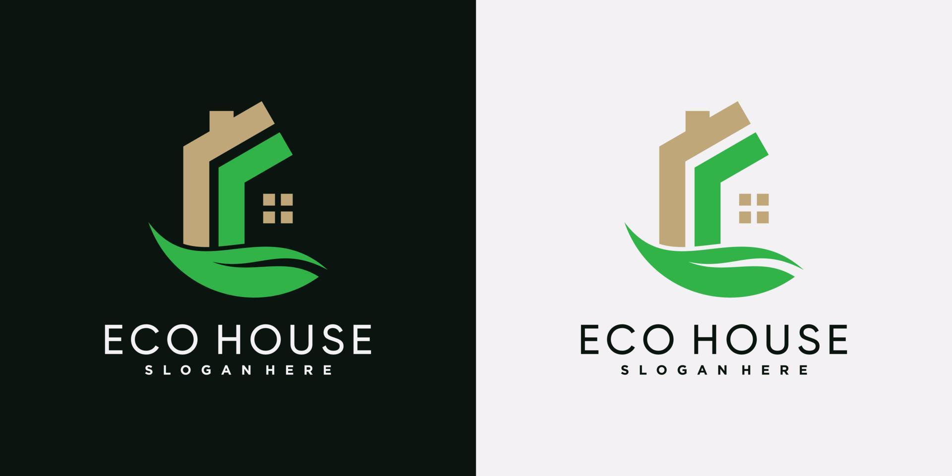 Eco house logo icon template with green leaf and creative element vector