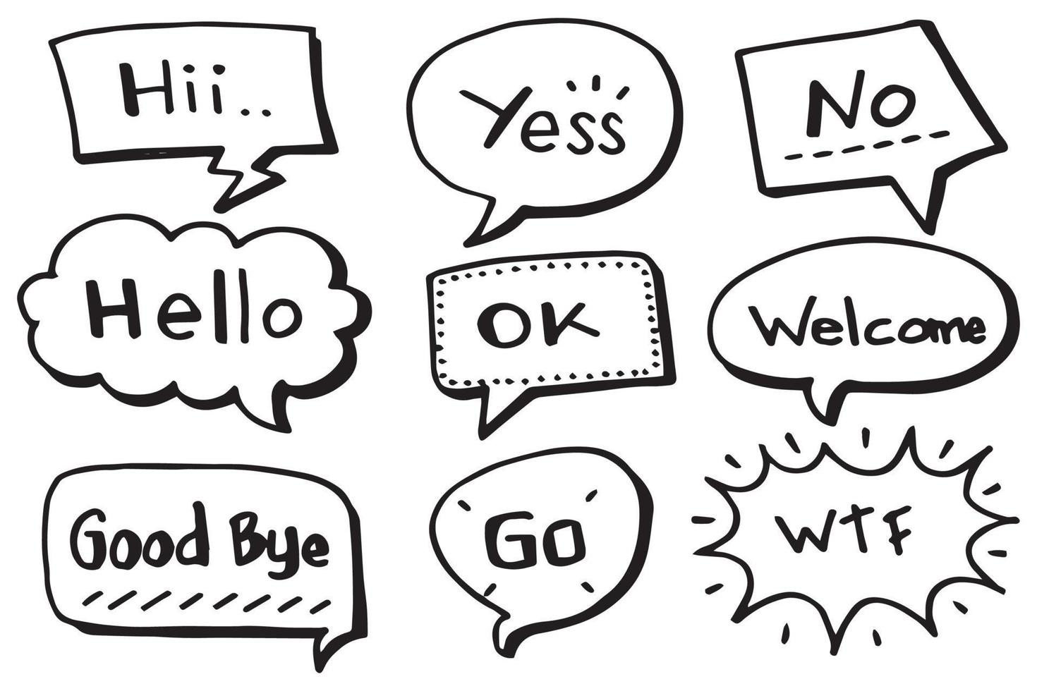 Hand drawn set of speech bubbles isolated . Doodle set element. Vector illustration.