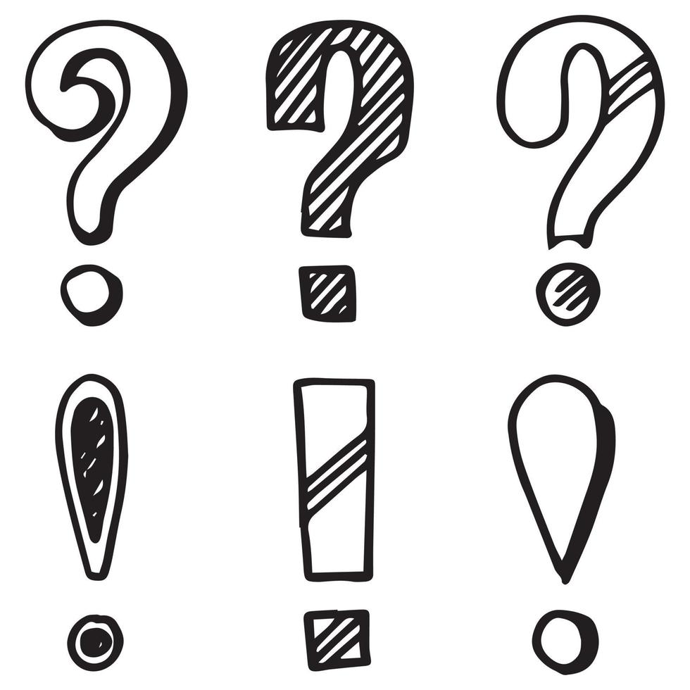 Vector handdrawn question and exclamation marks isolated on white.