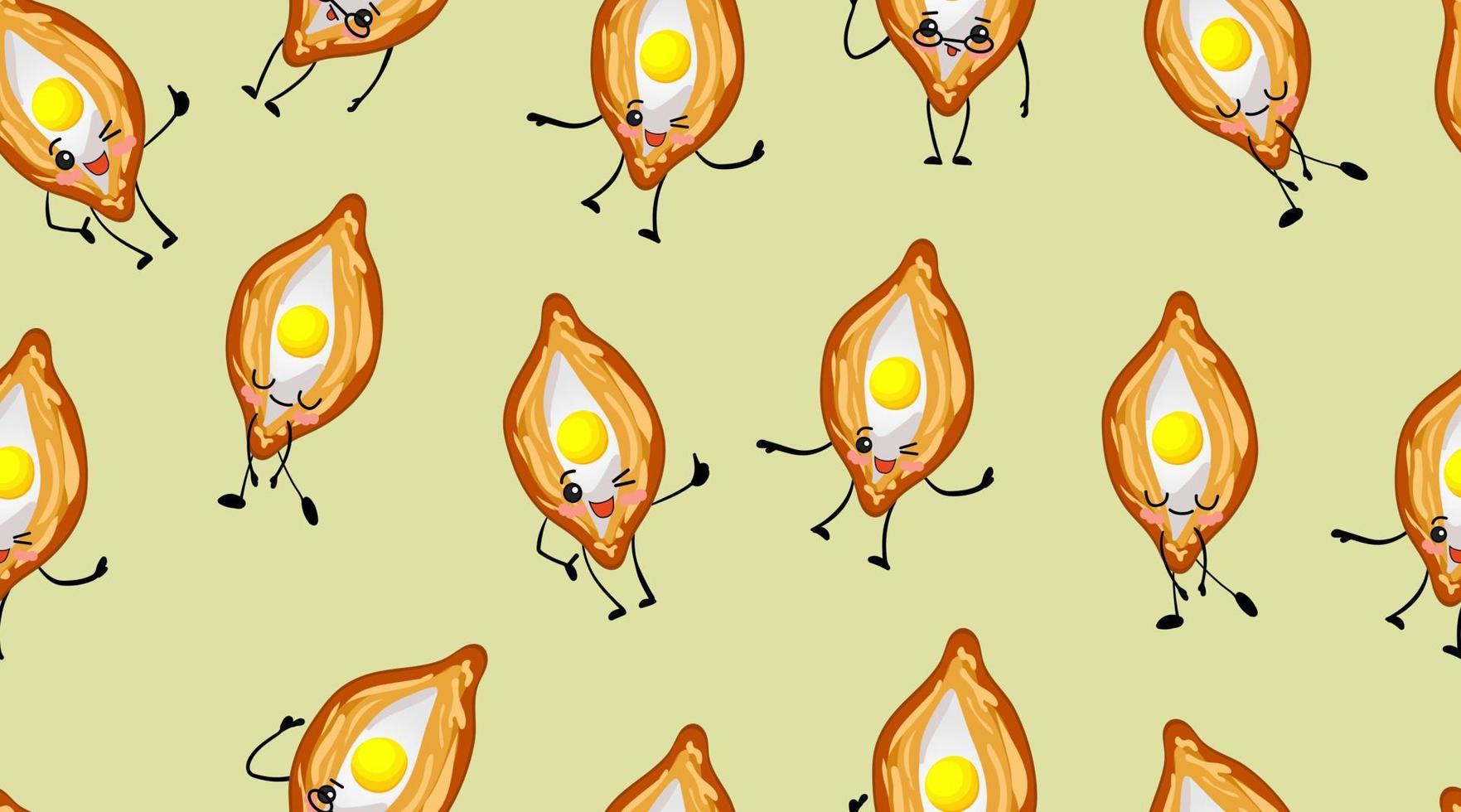 Seamless pattern. Georgian cuisine. National food of Armenia. Khachapuri. Open bread with egg and mozzarella vector